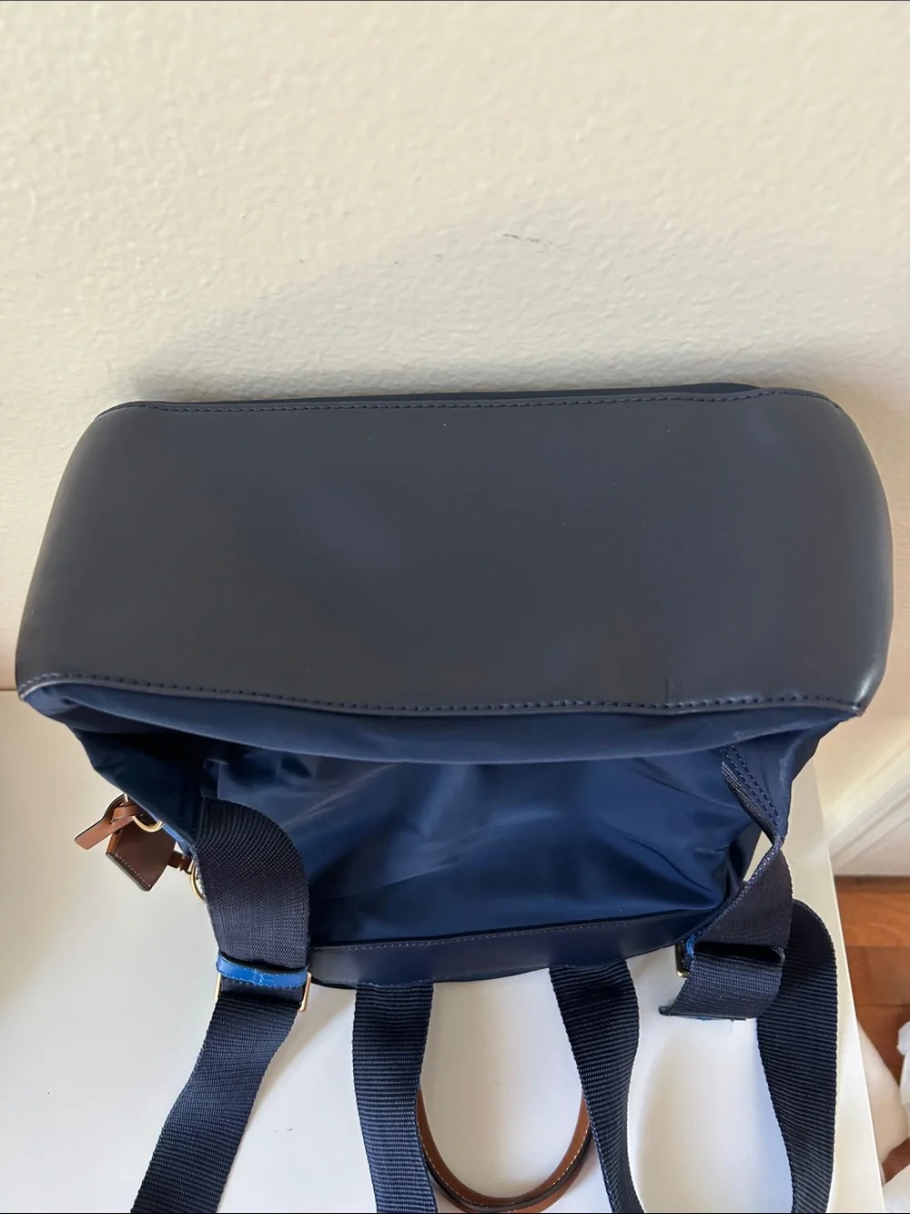 Tory Burch Navy Backpack with Bright Blue Zip Accents